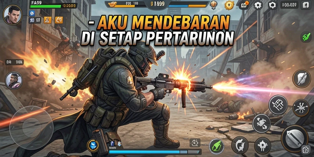 Tampilan gameplay mendebarkan dari FA99, penuh aksi dan pertarungan seru.