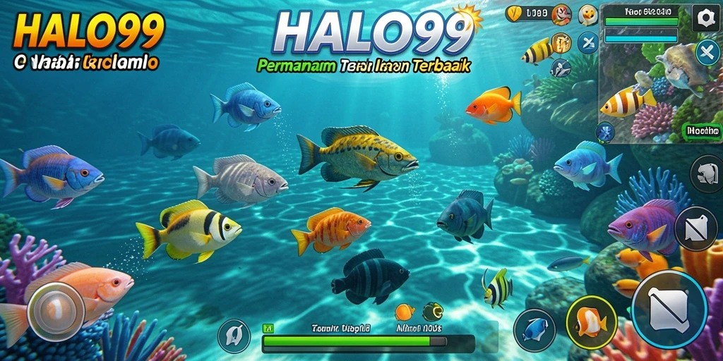 Tangkapan layar gameplay HALO99 menunjukkan serunya berburu ikan.