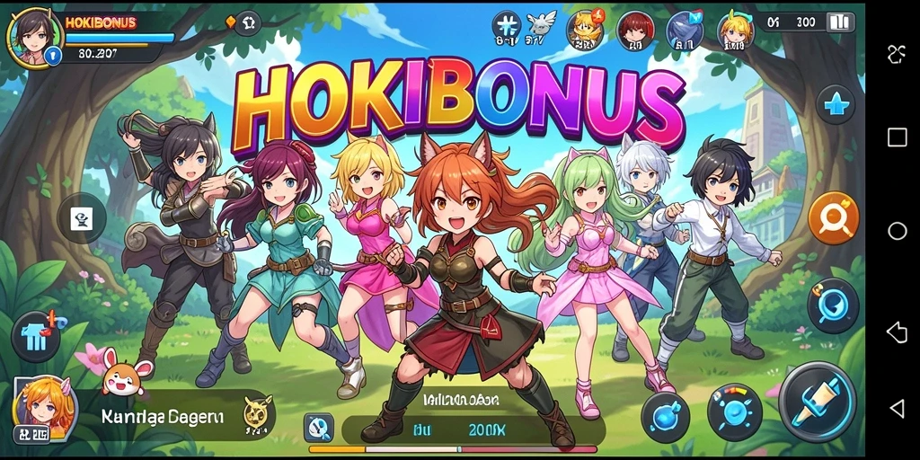 Tampilan gameplay HOKIBONUS dengan karakter anime dalam pertarungan seru.