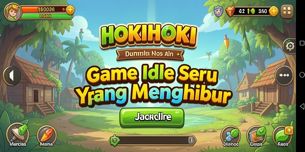 Tampilan gameplay HOKIHOKI dengan karakter yang aktif menghasilkan sumber daya.