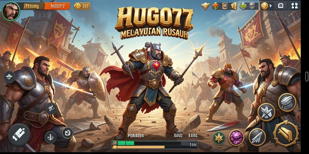 Tampilan pertempuran epik di HUGO77 dengan pemain bersaing untuk bertahan hidup.