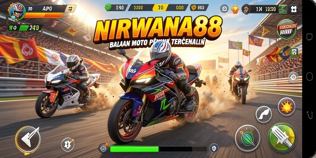Tangkapan layar dari gameplay NIRWANA88 yang mendebarkan saat balapan motor.