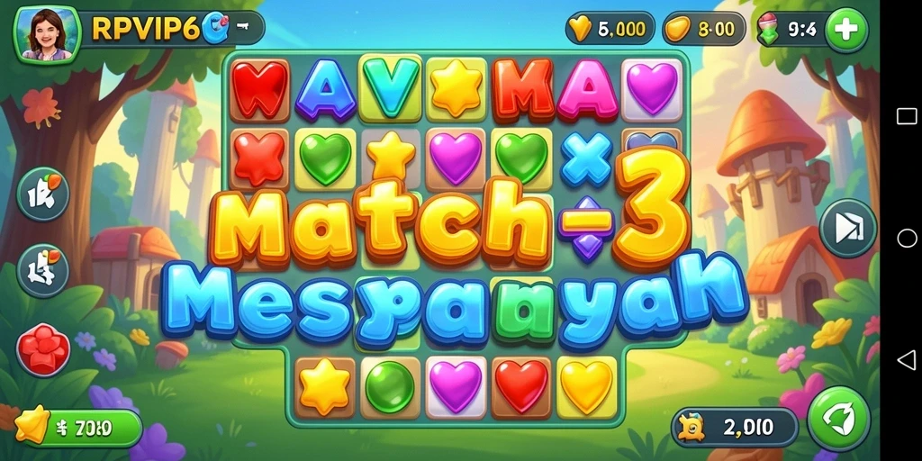 Tampilan menarik gameplay RPVIP6 dalam Match-3 penuh warna.